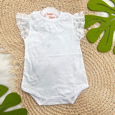 Body gola bordada - branco com Renda Floral